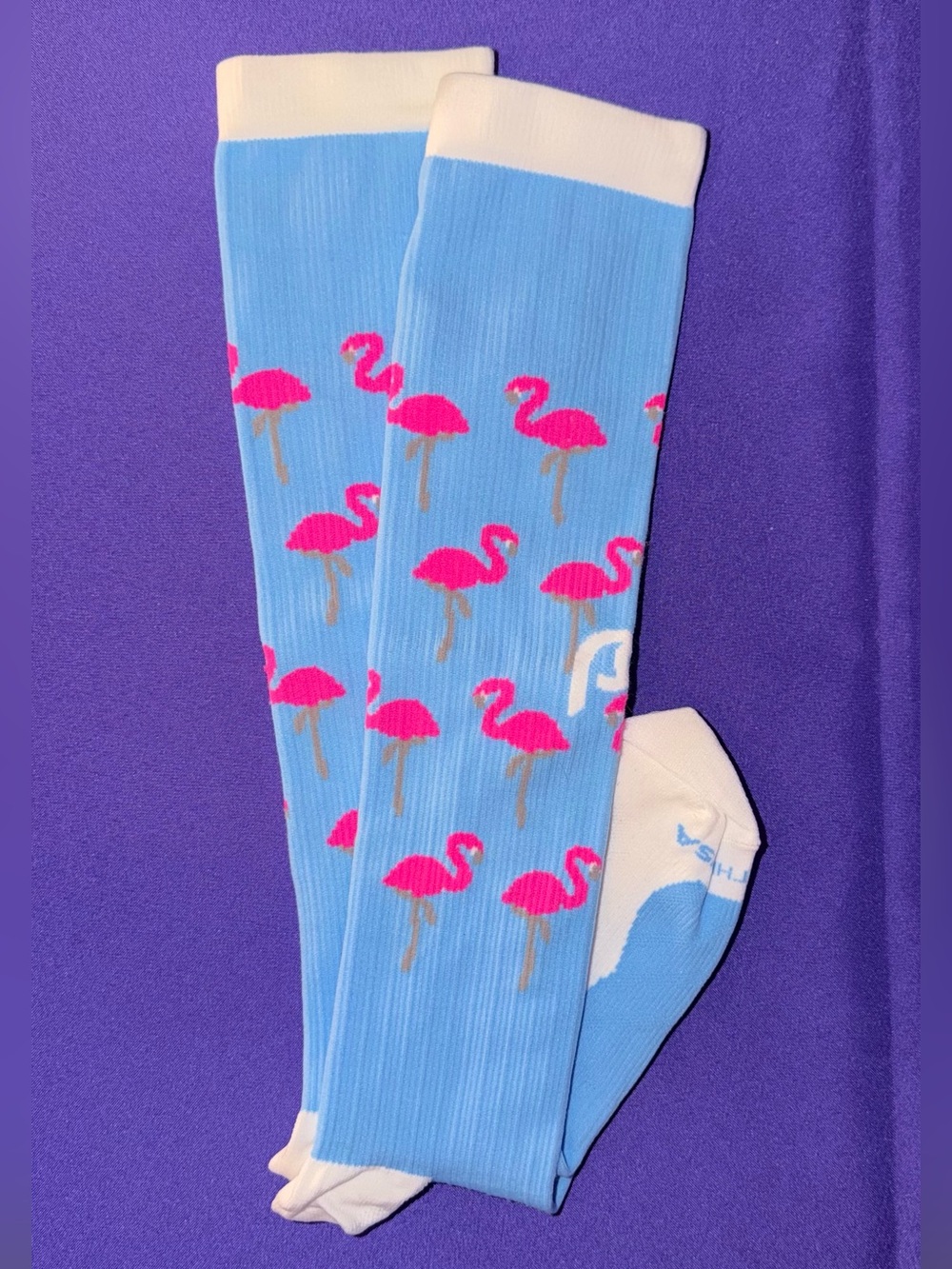 NWOT Blue and Pink Flamingo Pro Compression Socks Size L/XL